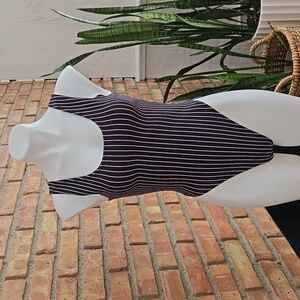 Vintage 80s/90s Black Striped Bodysuit - Made in USA